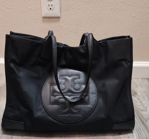 Tory Burch Ella Black Nylon Tote HandBag - Picture 4 of 17